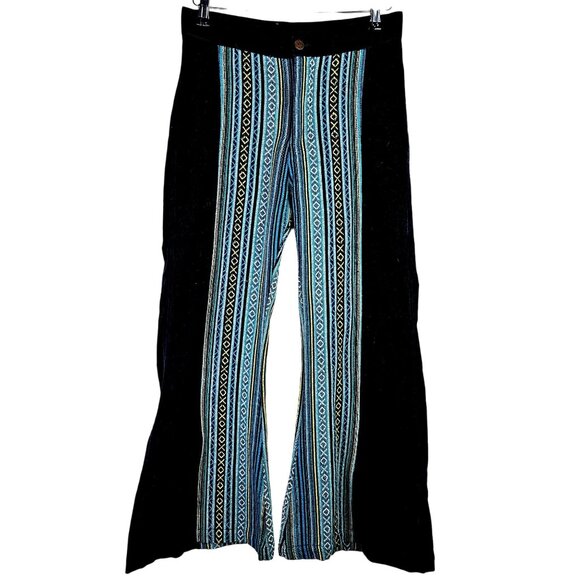 Gypsy Rose Embroidered Velveteen Corduroy Flare Leg Blue Pants, Sz M - Picture 1 of 9
